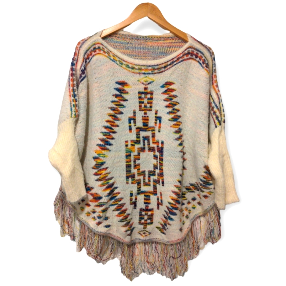 Poncho Cream and Rainbow One Size